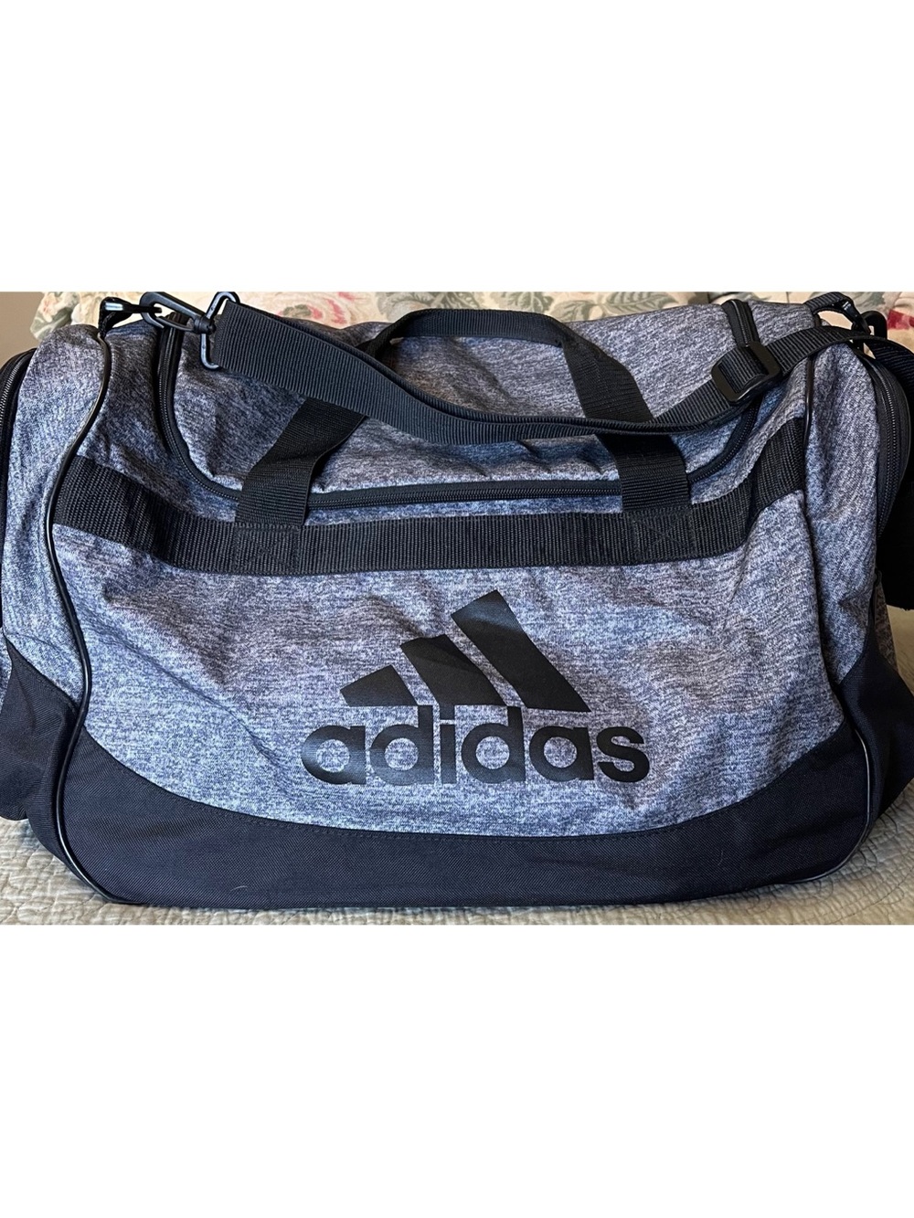 Adidas Heather Gray and Black Sport Duffel Bag
